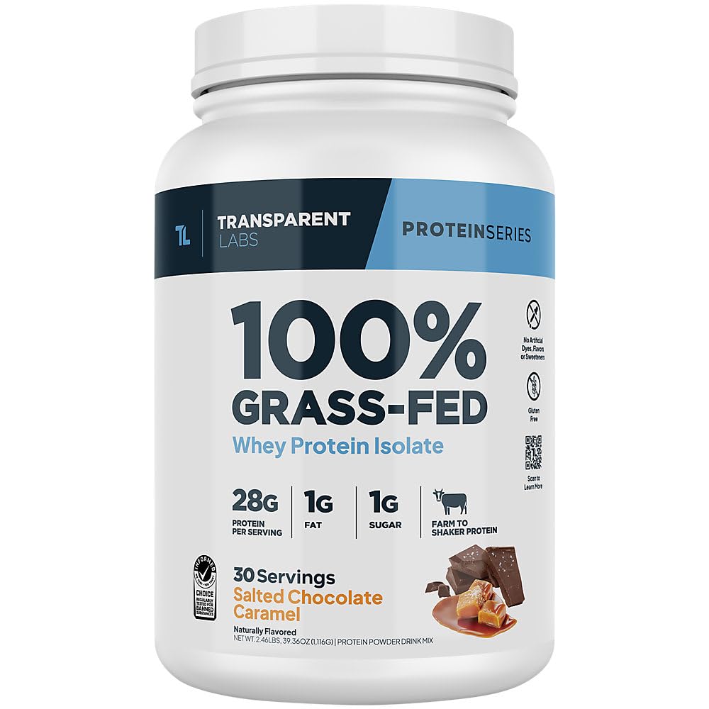 Transparent Labs 100% Grass-Fed Whey Protein Isolate Powder Salted Chocolate Caramel, 2.46 Pounds