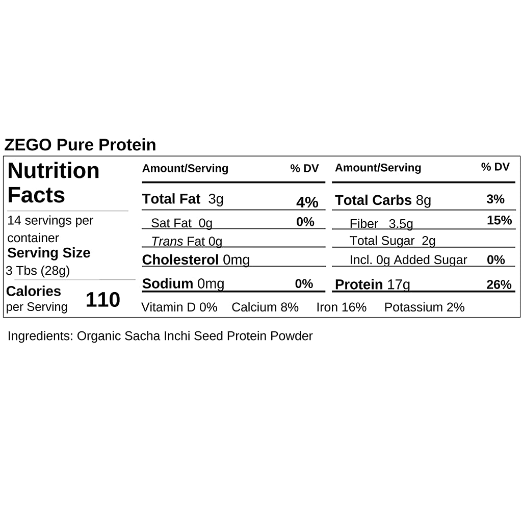 ZEGO Organic Sacha Inchi Seed Protein Powder, 15 oz (Pack of 5 Bags)