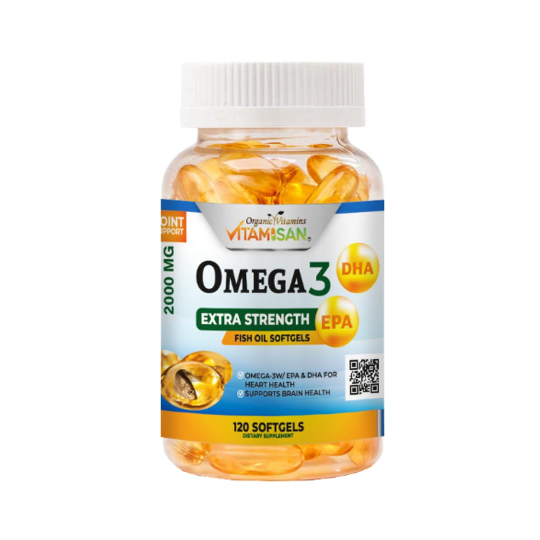 VITAMISAN Organic Omega-3 Ultra Pure Fish Oil Concentrate, EPA & DHA Triple Strength, Burpless Softgels, 120 Count