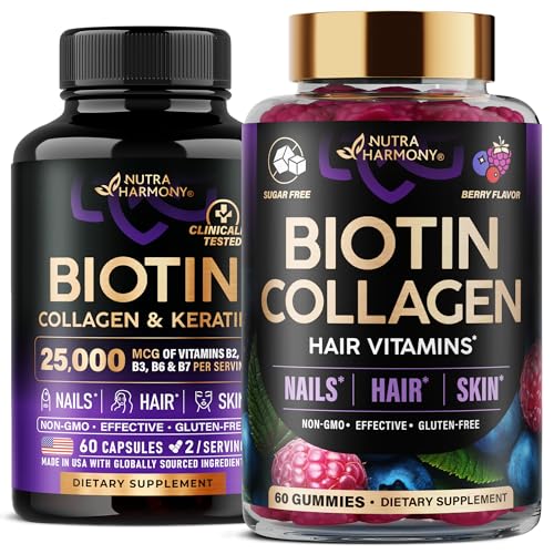NUTRAHARMONY Biotin, Collagen, Keratin Capsules & Gummies 120