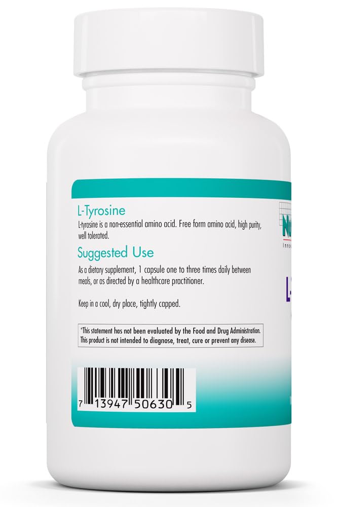 Allergy Research Group L-Tyrosine 500mg - Brain Support, Hormone Precursor, Free Form Amino Acid, Thyroid Support Capsules - 100 Count