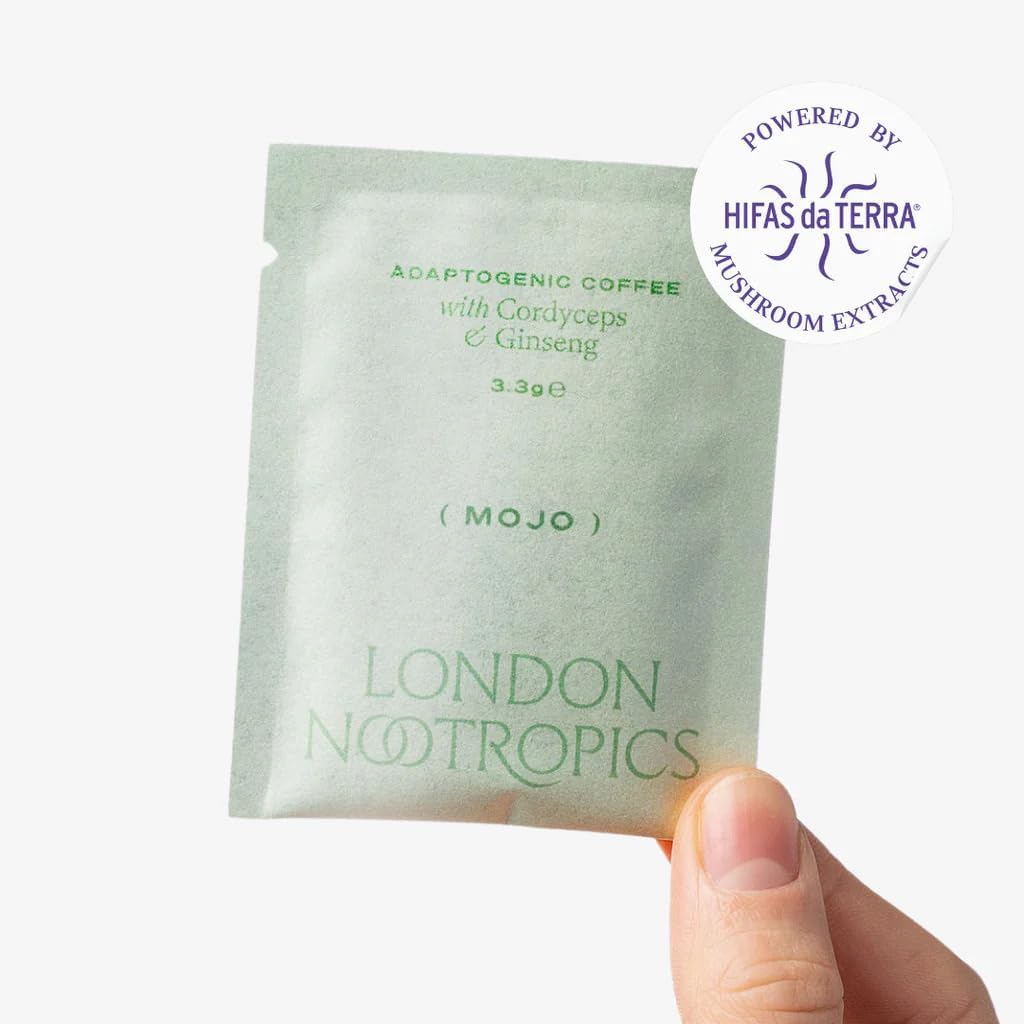 London Nootropics Mojo Adaptogenic Mushroom Coffee with Cordyceps & Siberian Ginseng Powder, 12 Sachets