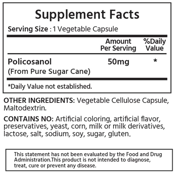 ML Naturals Policosanol 50 mg Capsules, 60 Count