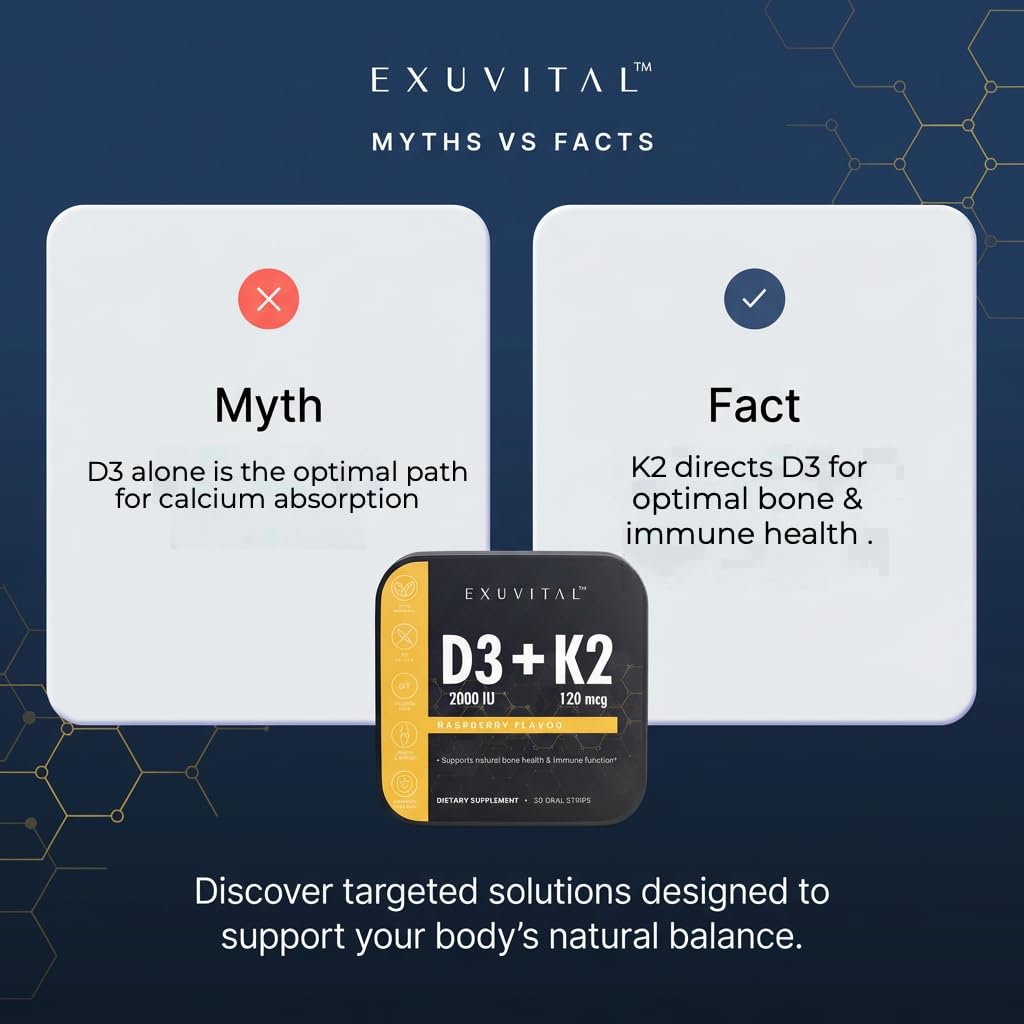 EXUVITAL Vitamin D3 + K2 Capsule, 30 Count