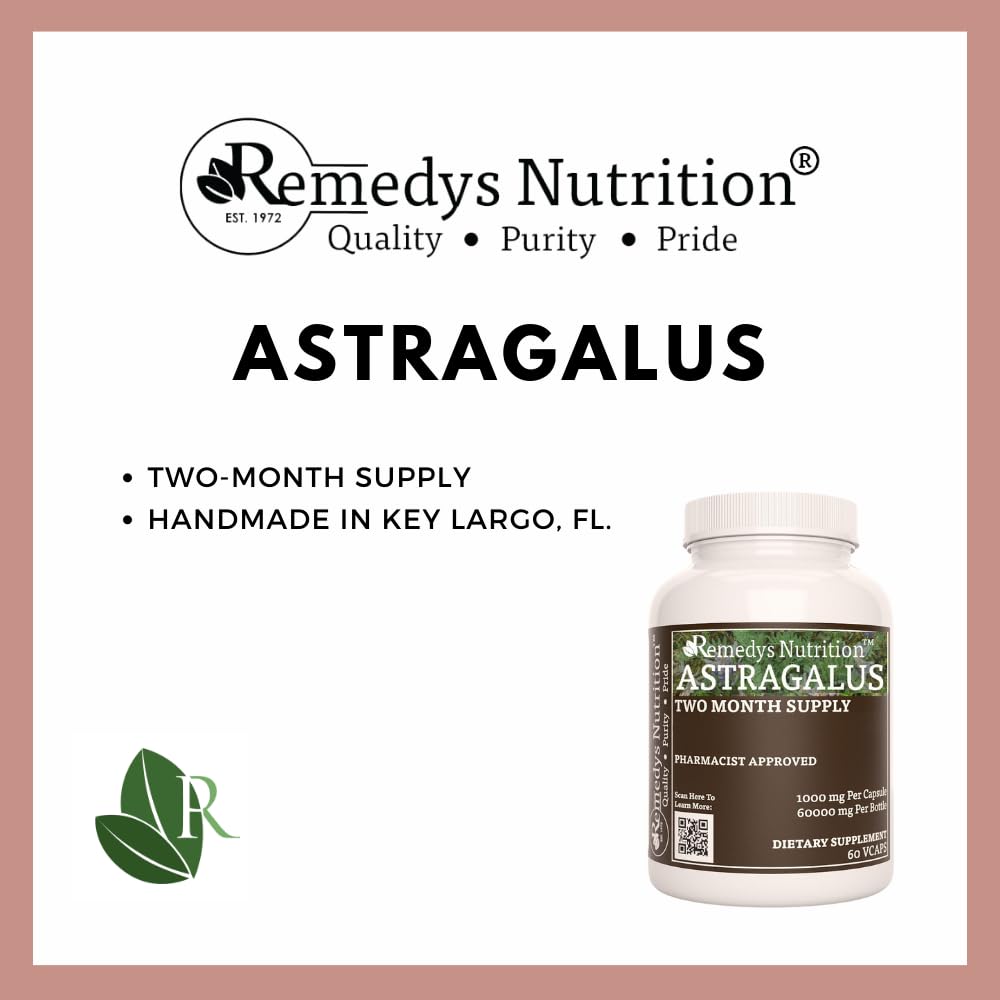 Remedy’s Nutrition Astragalus MEGA Strength 1,000 mg per Capsule, 60 Count