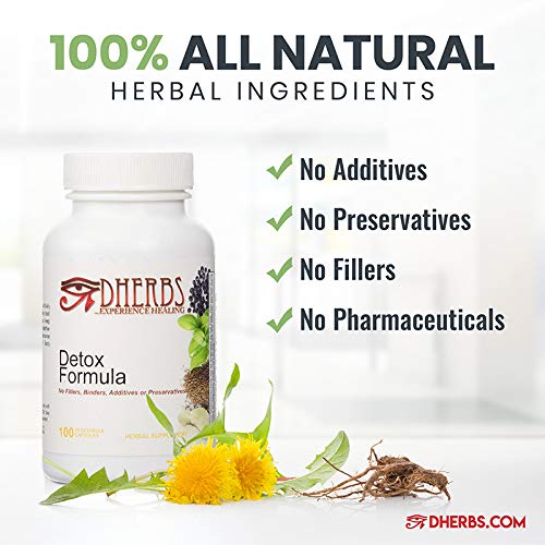 Dherbs Detox Formula Supplement, Herbal Body Cleanse with Dandelion Root 100 Capsules