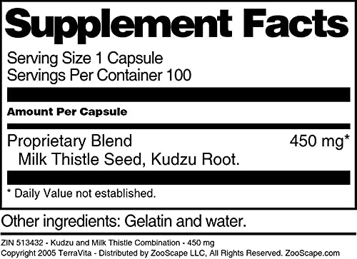 Terravita Kudzu and Milk Thistle Combination - 450 mg Capsule 100 Count