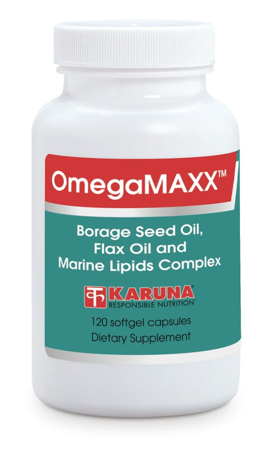 Karuna OmegaMAXX Omega-3,6,9 Softgel Capsules with Evening Primrose, Borage, Organic Flaxseed, 120 Count