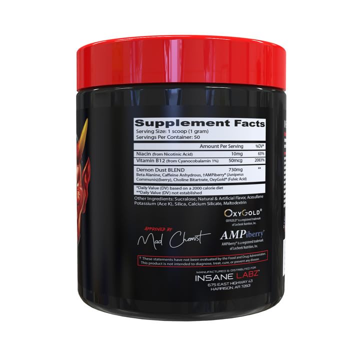 Insane Labz Demon Dust Energy Support and Pre Workout Powder, 1.8 oz