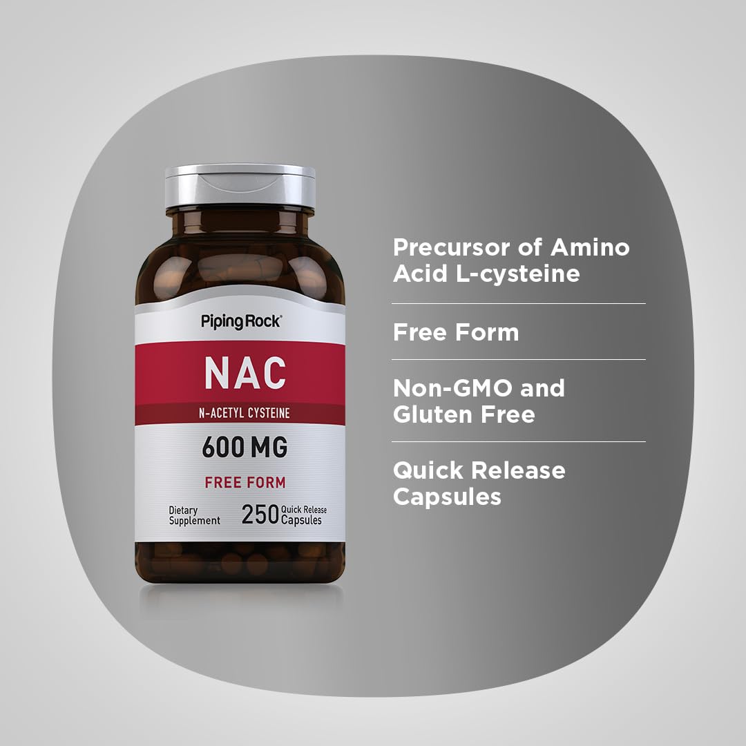 Piping Rock NAC Supplement N-Acetyl Cysteine 600mg Capsule, 250 Count