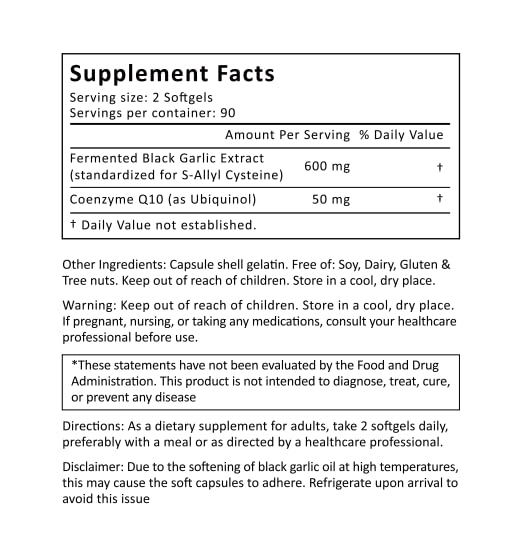 QoCore Supplement Everwell Black Fermented Black Garlic + CoQ10 Ubiquinol Capsule, 1 Count