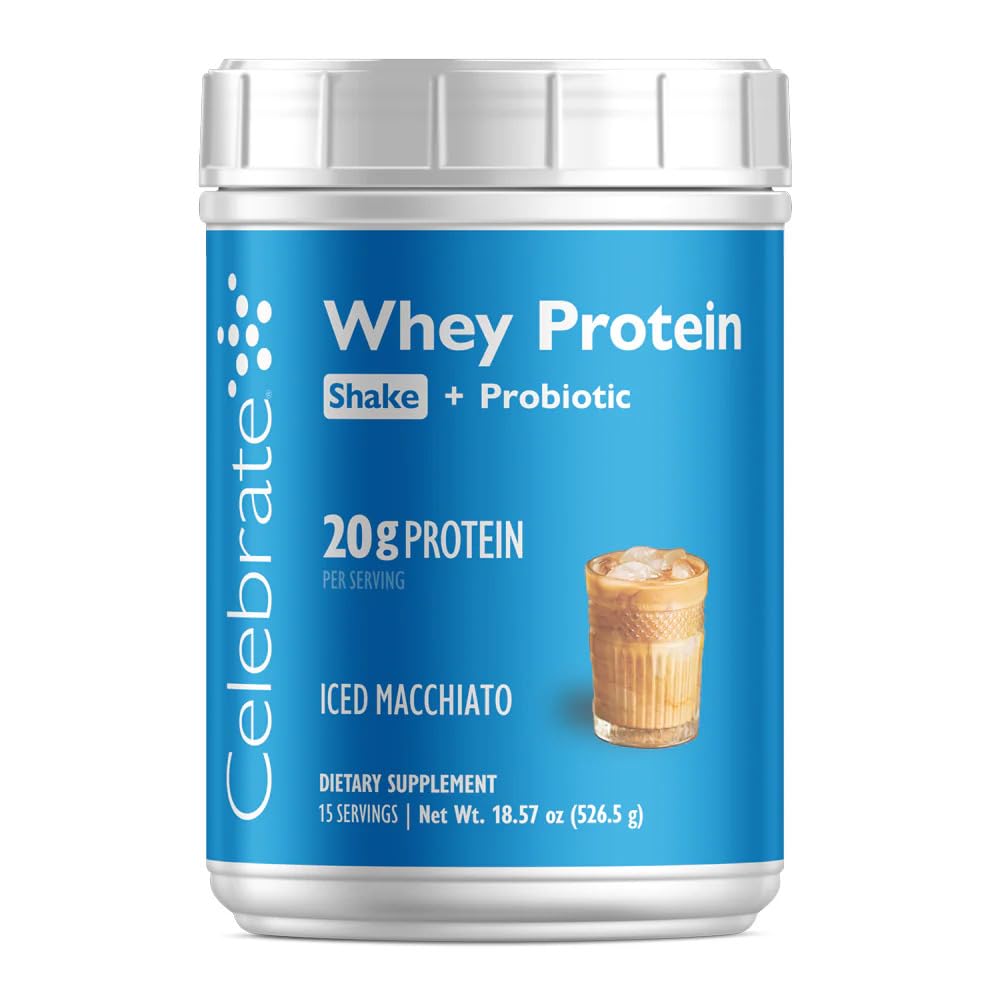 Celebrate Bariatric Supplements Rebuild Protein Powder with Probiotics & Prebiotics, 20g Whey Isolate Protein, High Fiber, Iced Macchiato, 15 Servings