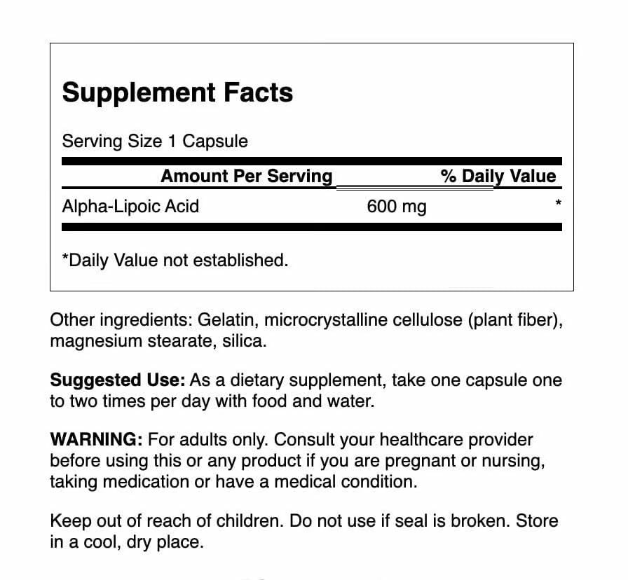 Swanson Alpha Lipoic Acid Capsules 180 Capsules