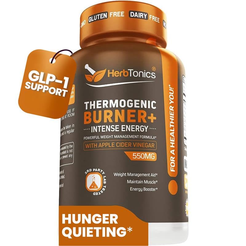 Herbtonics Thermogenic Burner + Apple Cider Vinegar Weight Management Supplement for Women & Men, Supports Appetite Management, Metabolism & Energy, 60 Capsules