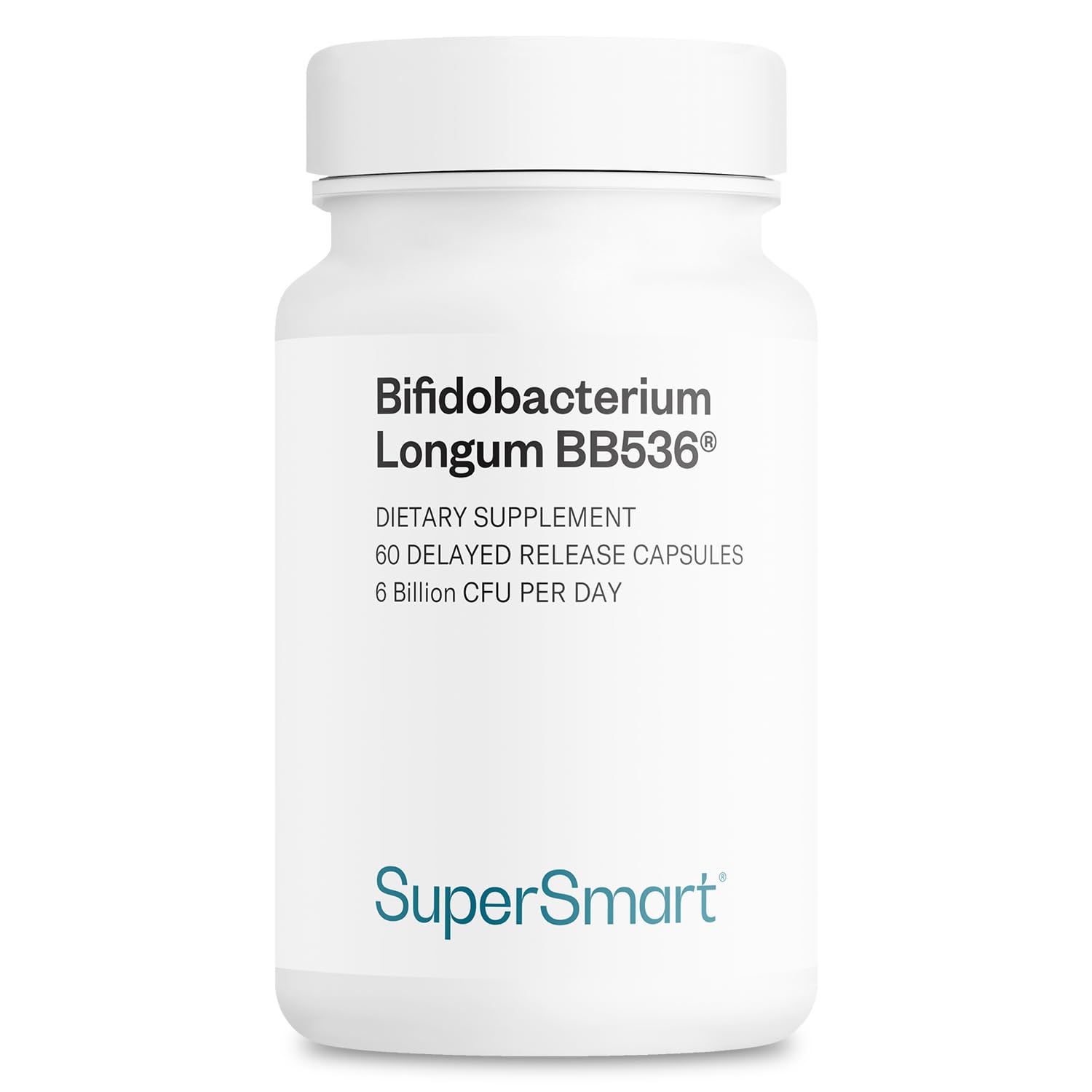 Supersmart Bifidobacterium Longum (BB536) 6 Billion CFU per Day - Probiotics & Prebiotics Supplement Capsules, 60 Count