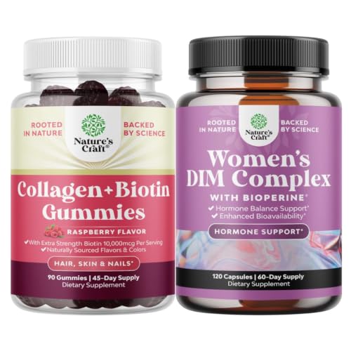 Natures Craft Biotin 10000mcg Gummies with Collagen & DIM for Hair, Skin & Nails Support, 210 Gummies