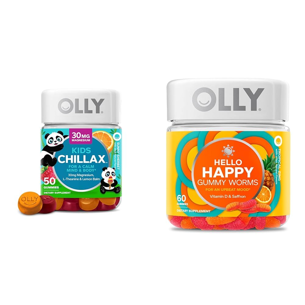 OLLY Kids Chillax Magnesium Gummies Plus L-Theanine, Vitamin D, Lemon Balm & Saffron, 60 Count