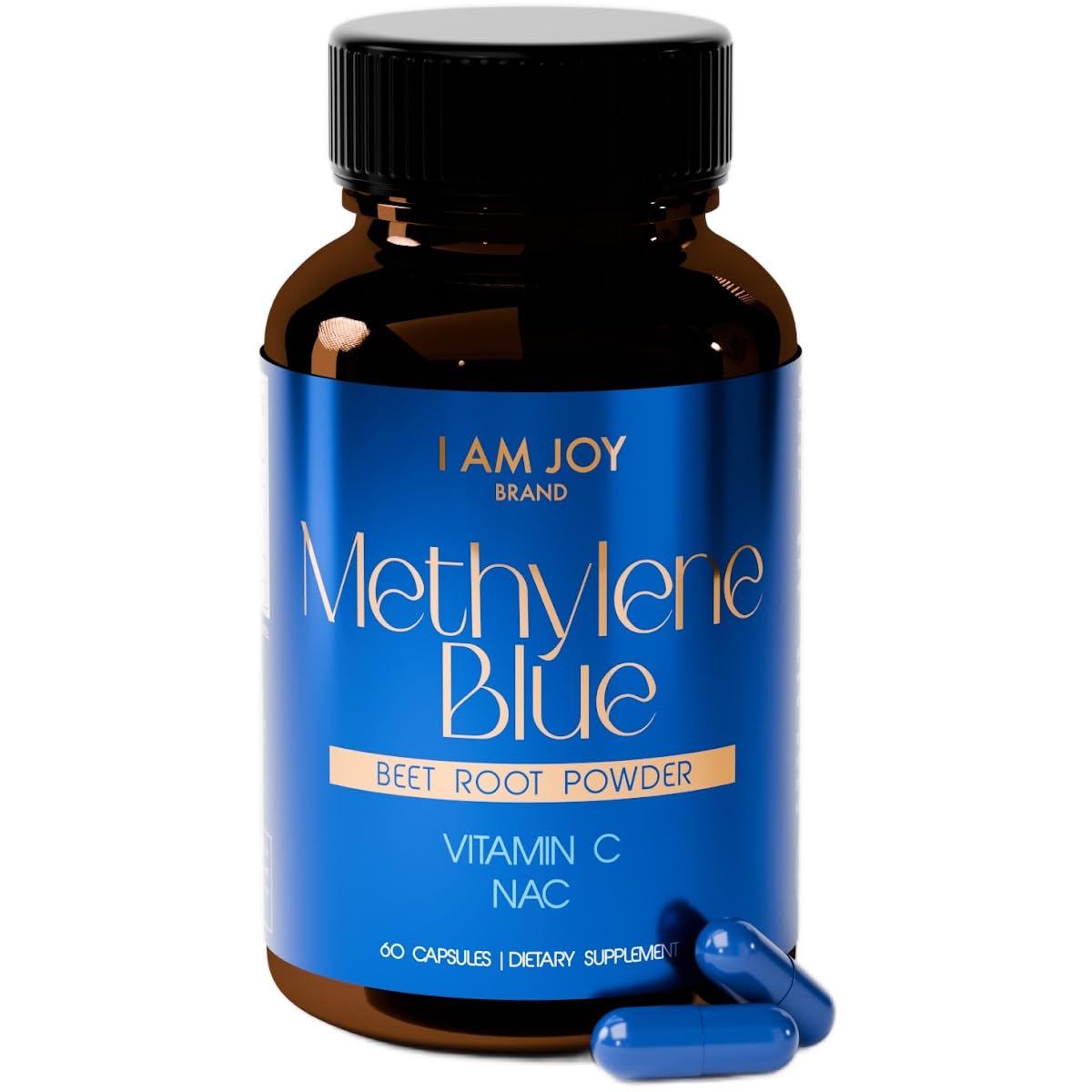 I Am Joy co. Methylene Blue Capsules (USP Pharma Grade) with NAC for Antioxidant Support, Vitamin C for Absorption, Beet Root for Blood Flow, Cognition, 60 Capsules