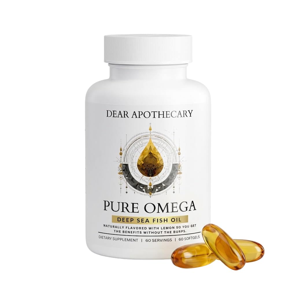 Dear Apothecary Pure Omega Fish Oil 1200mg - 720mg Omega-3 with EPA 432mg & DHA 288mg - Molecularly Distilled, No Fishy Aftertaste - Heart, Brain, Joint & Vision Support - 60 Softgels