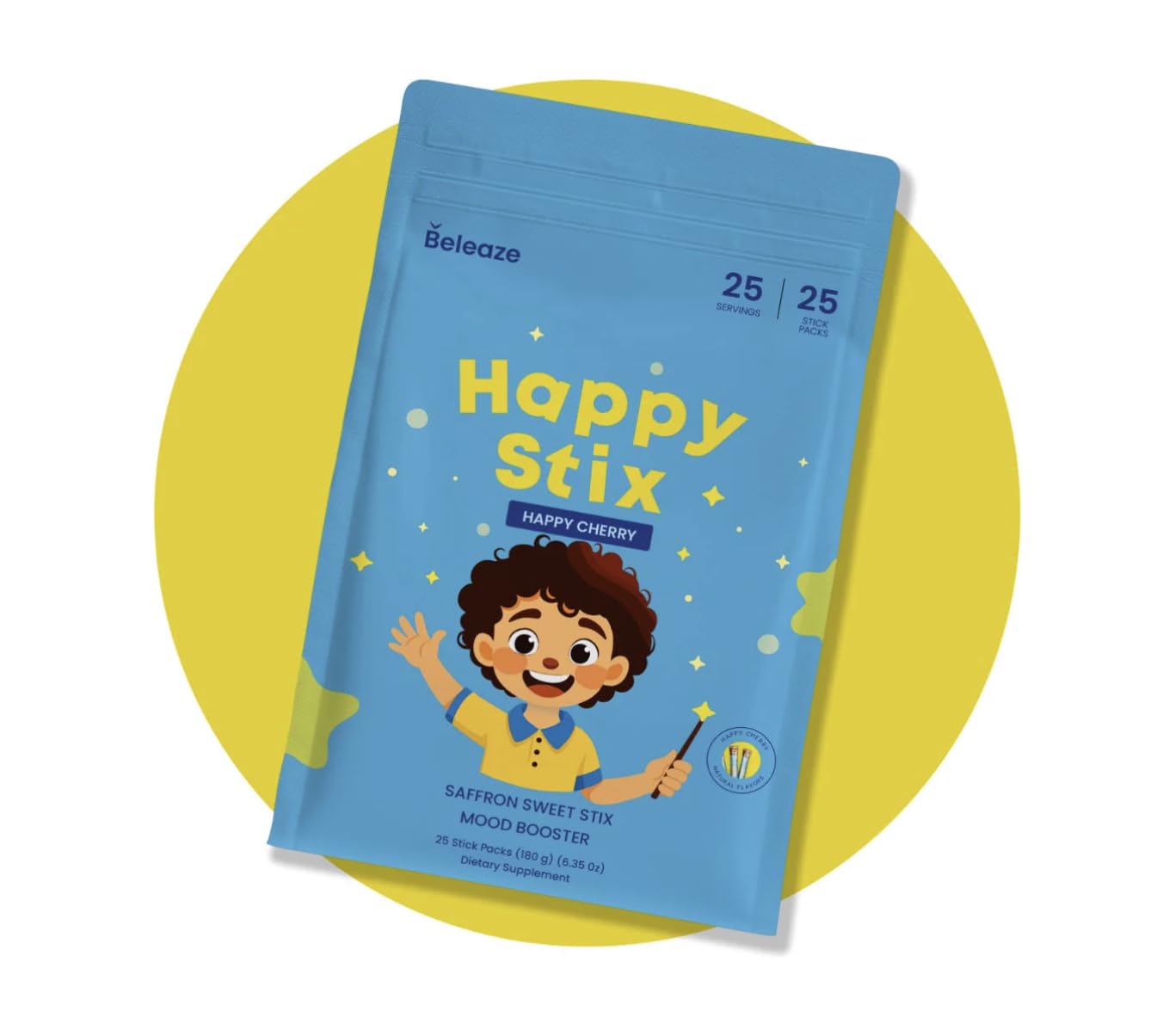 WISHICIOUS Happy Stix Natural Mood & Focus Support for Kids Powder 6.35 Ounce