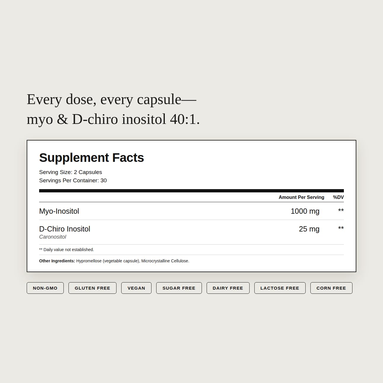 Dear Apothecary Myo Inositol D-Chiro 40:1 Ratio Capsules 1000mg + 25mg, 60 Count
