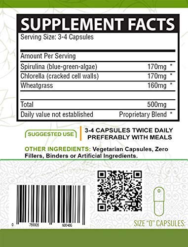 NutreeVit Pure 100% Organic Spirulina + Chlorella + Wheatgrass - Energy Booster, Immune Support, Powerful Superfood Antioxidant - Veggie Capsules, 320 Count