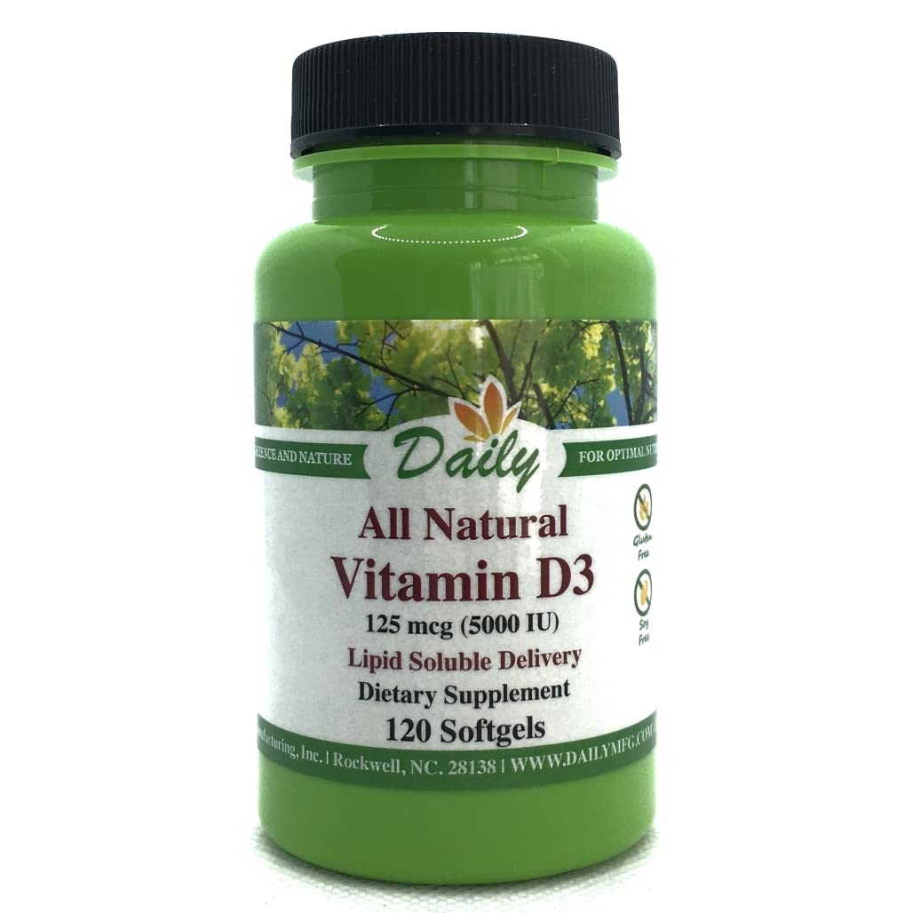 Daily Manufacturing Vitamin D3 5000 IU (125 mcg) Softgels 120 Count