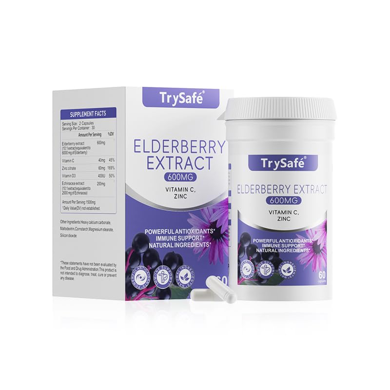 TrySafe Elderberry Immune Support Supplement 5-in-1 Formula Capsule 60 Count