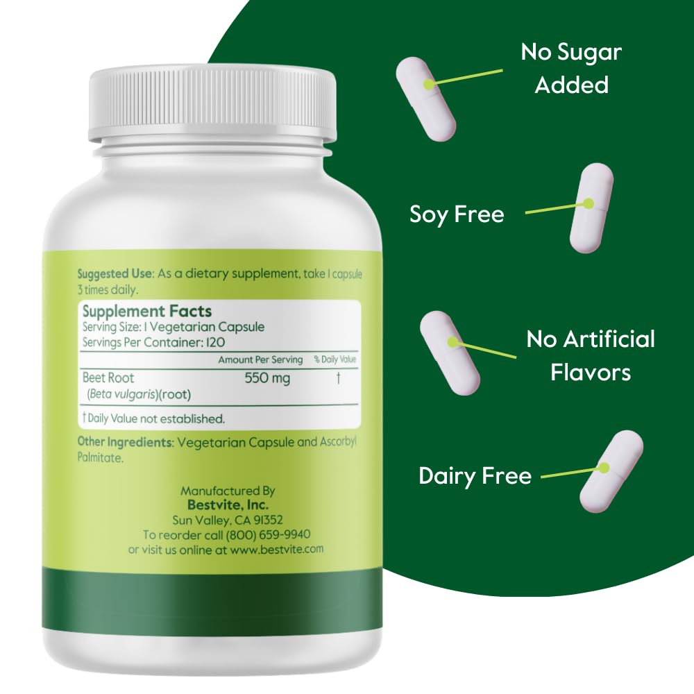 BESTVITE Beet Root 550mg Capsule, 120 Count