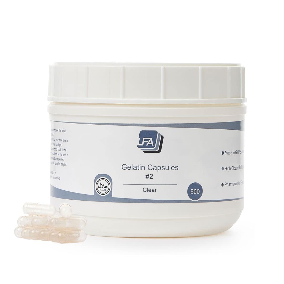 LFA Tablet Presses Empty Capsules Size 2 Clear Gelatin Capsules, 500 Count