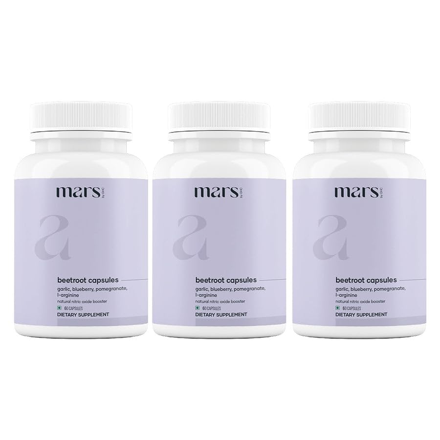 Mars by GHC Mars Beetroot Capsules with L-Arginine, Garlic, Pomegranate & Blueberry, Nitric Oxide Booster Supplement, Capsule, 60 Count