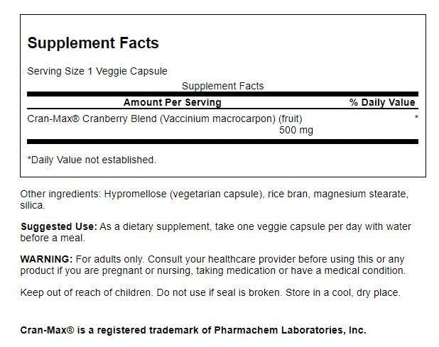Swanson Cran-Max 500 Milligrams Veg Capsules, 120 Count
