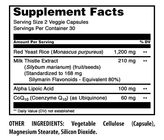 Amazing Nutrition Red Yeast Rice Complex with CoQ10, Alpha Lipoic Acid & Milk Thistle Capsule, 60 Veggie Capsules