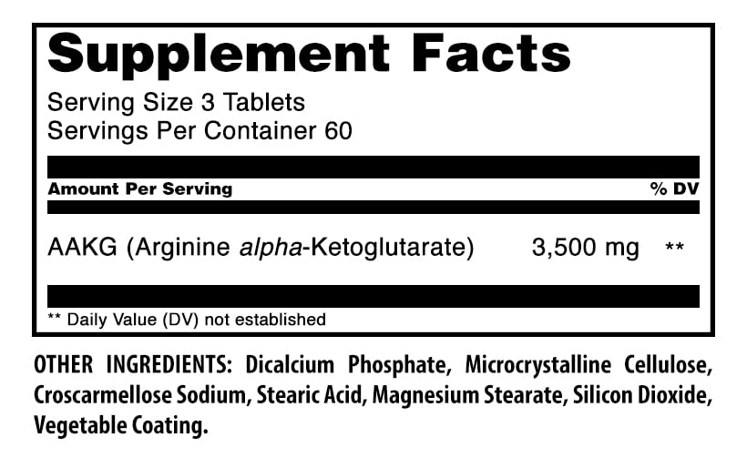 Amazing Nutrition AAKG (Arginine Alpha-Ketoglutarate) 3500 Mg Tablets, 180 Count