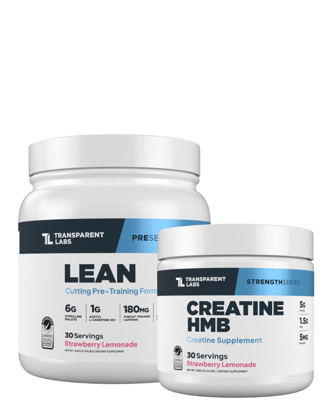 Transparent Labs Lean Pre-Workout & Creatine HMB Powders, 30 Servings Each