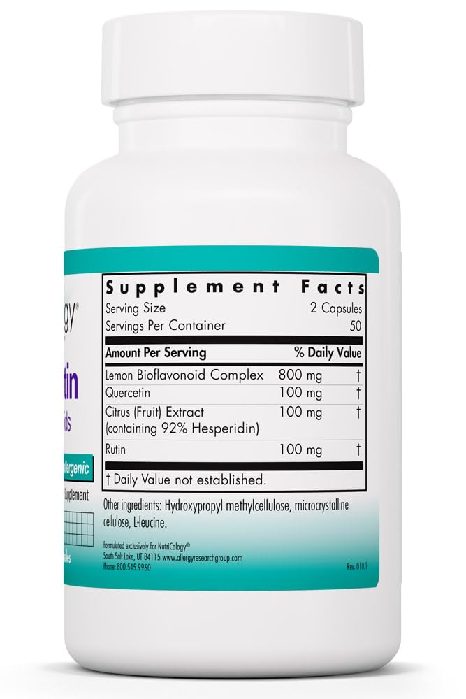 Allergy Research Group Quercetin Bioflavonoids - Lemon Bioflavonoid Complex, Rutin, Citrus Extract, Hesperidin Vegetarian Capsules - 100 Count