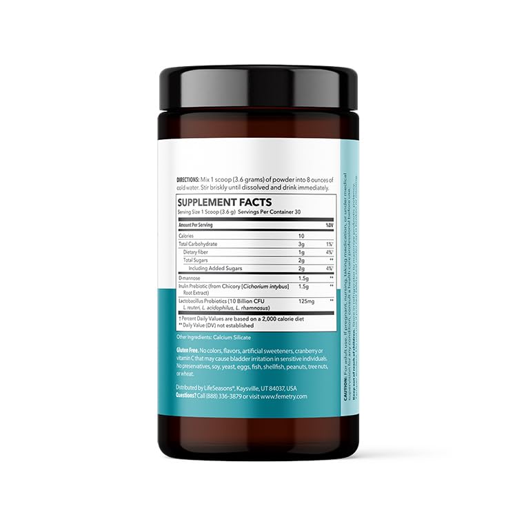 LifeSeasons Femetry Urinary Cleanse & Flora Balance D-Mannose, Probiotics & Prebiotic Powder Clinically Dosed for UTI Relief and Healthy Urinary Microflora Sensitive Bladder Formula Capsules 16