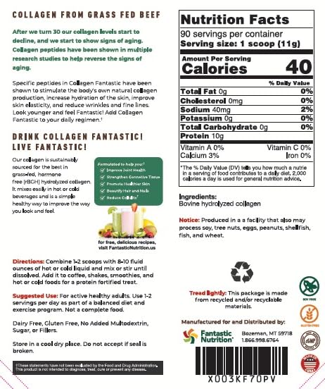 Fantastic Nutrition Collagen Peptides Unflavored Powder 90 Servings