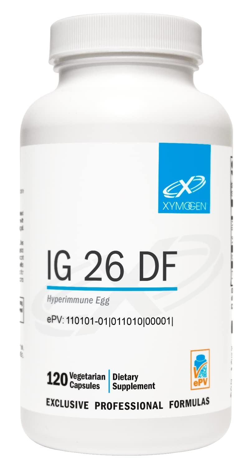 XYMOGEN IG 26 DF Dairy-Free Immunoglobulin Capsules, Hyperimmune Egg-Derived Immunoglobulins, 120 Capsules
