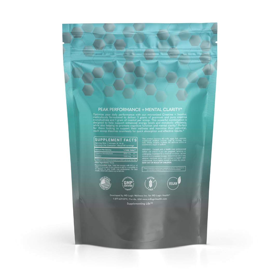 MD Logic Health Creatine + Inositol for Peak Performance & Mental Clarity Powder, 8.88 Ounce