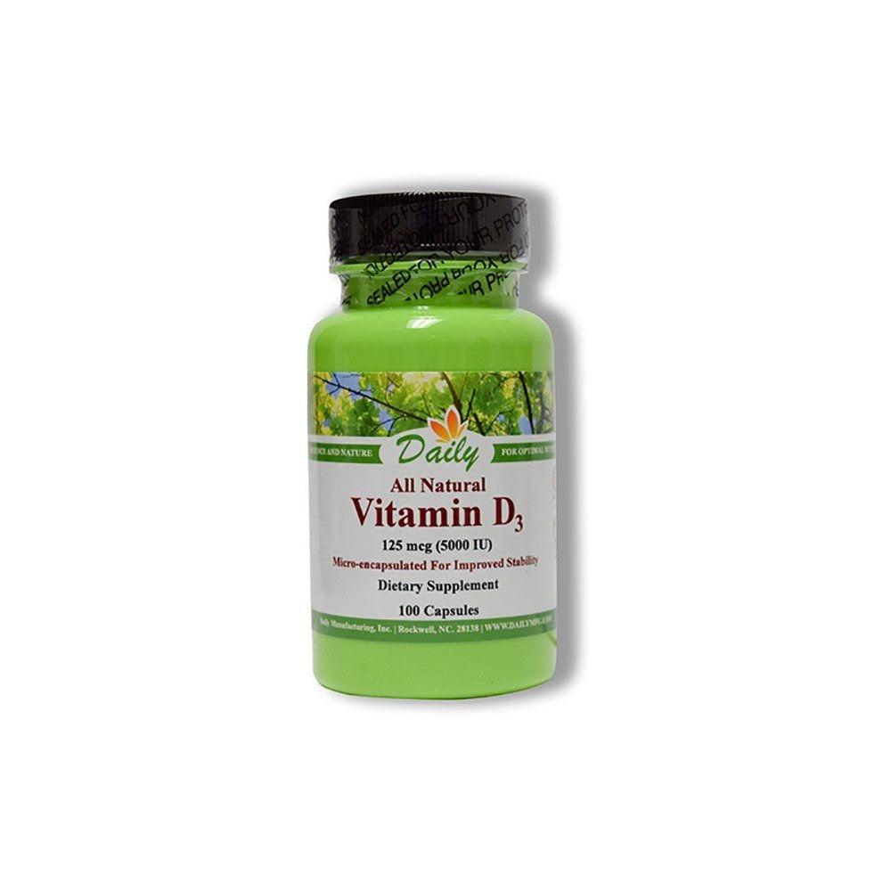 Daily Manufacturing Vitamin D3 5000 IU (125 mcg) Capsules 100 Count