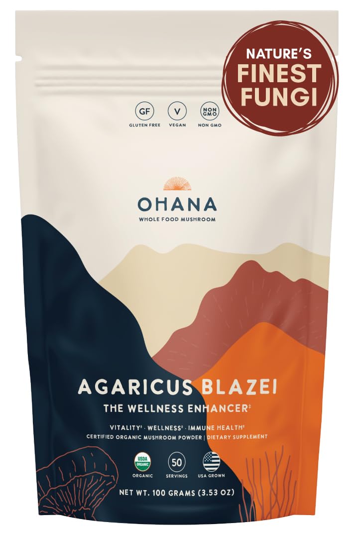 Ohana Mushrooms Agaricus Blazei Organic Mushroom Powder Blend, 3.53 oz, Pack of 1