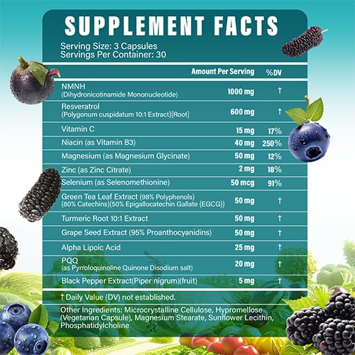 Tatavonix NMNH (Dihydronicotinamide Mononucleotide) 1000mg per Serving NMN Alternative with Liposomal NAD+, Resveratrol & PQQ Capsules 90 Count