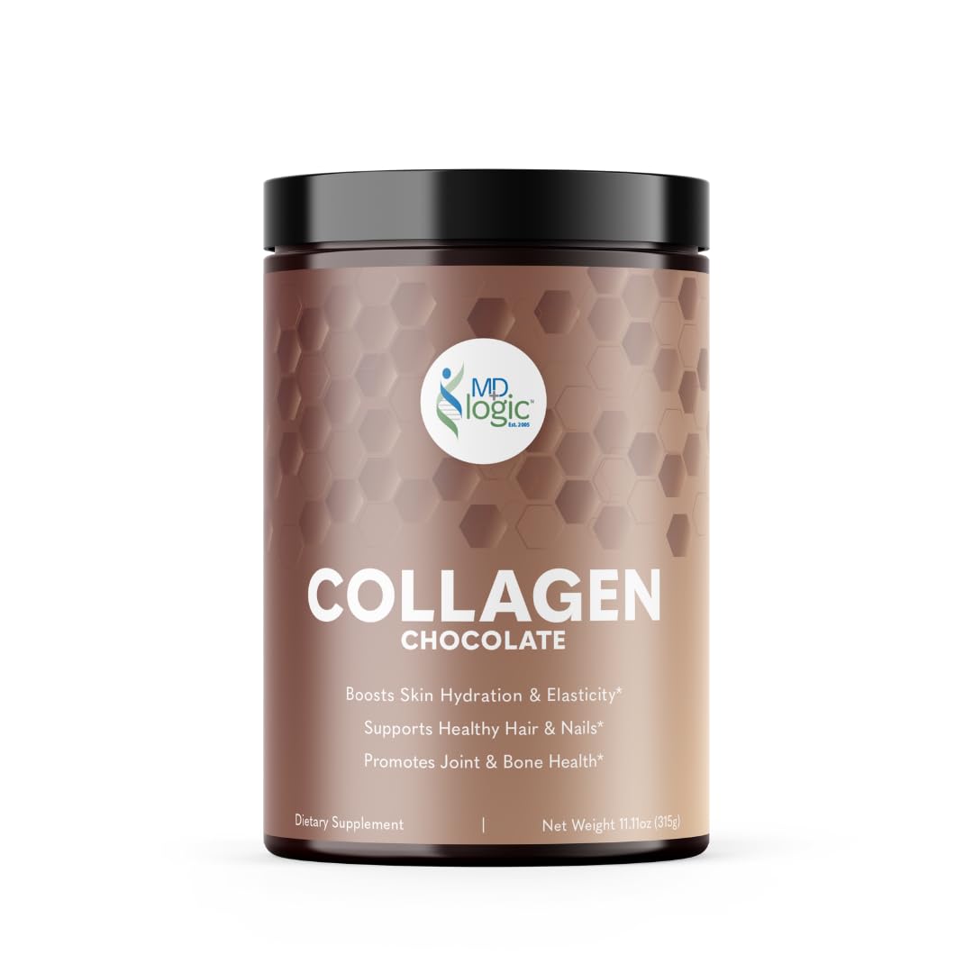 MD Logic Health Chocolate Collagen with Vitamin A, C, Zinc, Biotin & Hyaluronic Acid for Healthy Skin, Hair, Nails, Joints Powder 11.11 oz