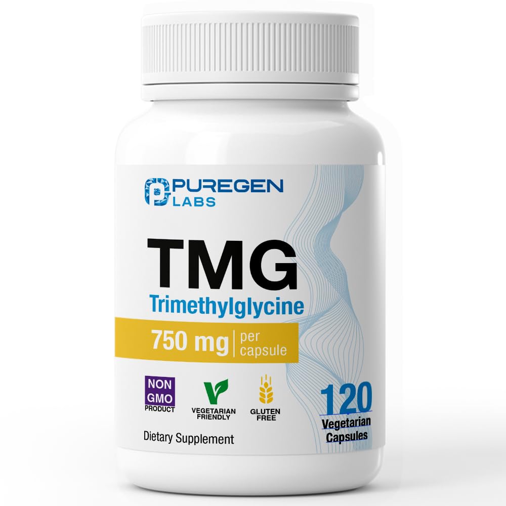 P Puregen Labs TMG 750 mg Trimethylglycine Supplement Capsule, 120 Vegetarian Capsules