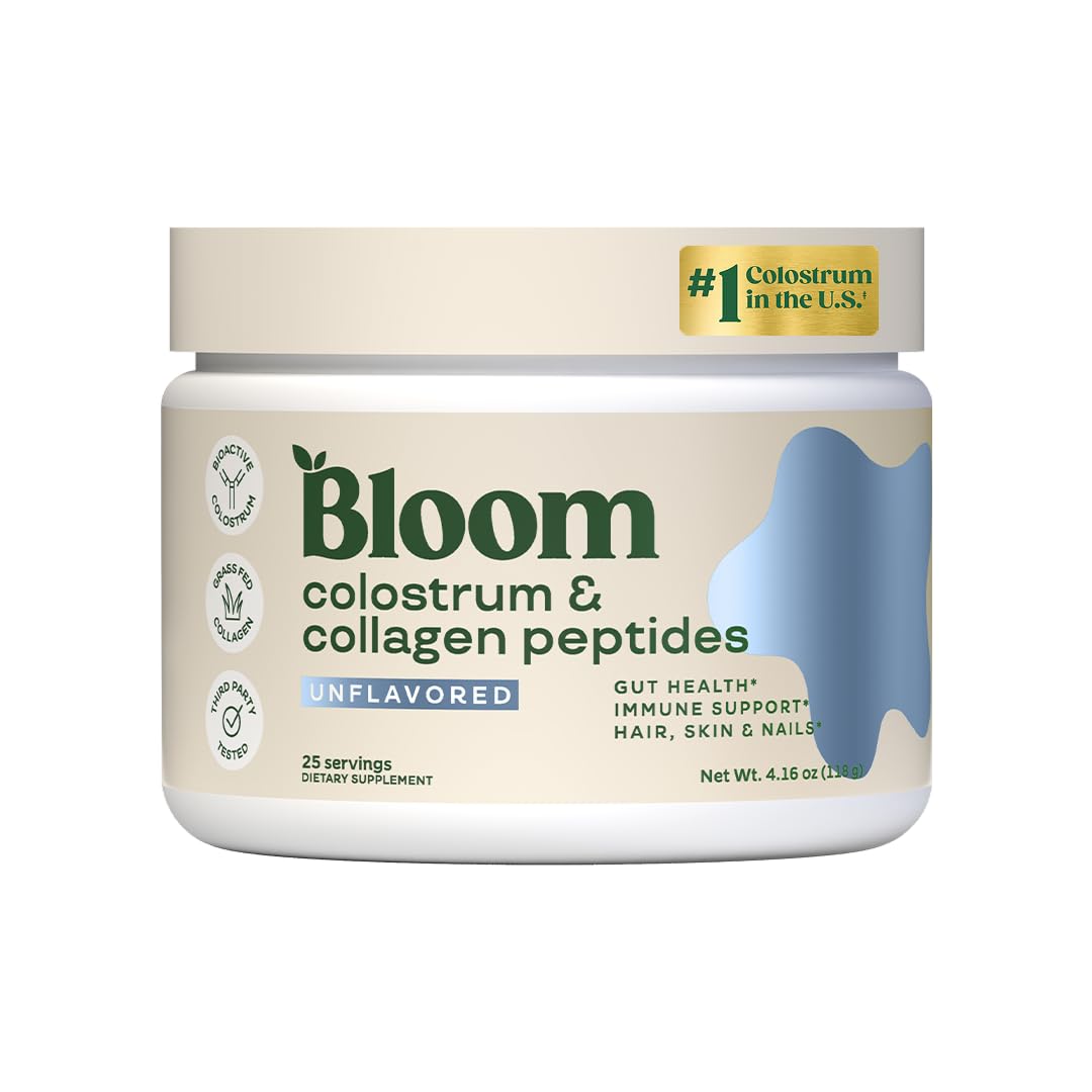 Bloom Nutrition Bovine Colostrum Powder with Vitamin B-12 for Gut Health, Immune Support, Hair Growth & Beauty Supplement, 25 Servings