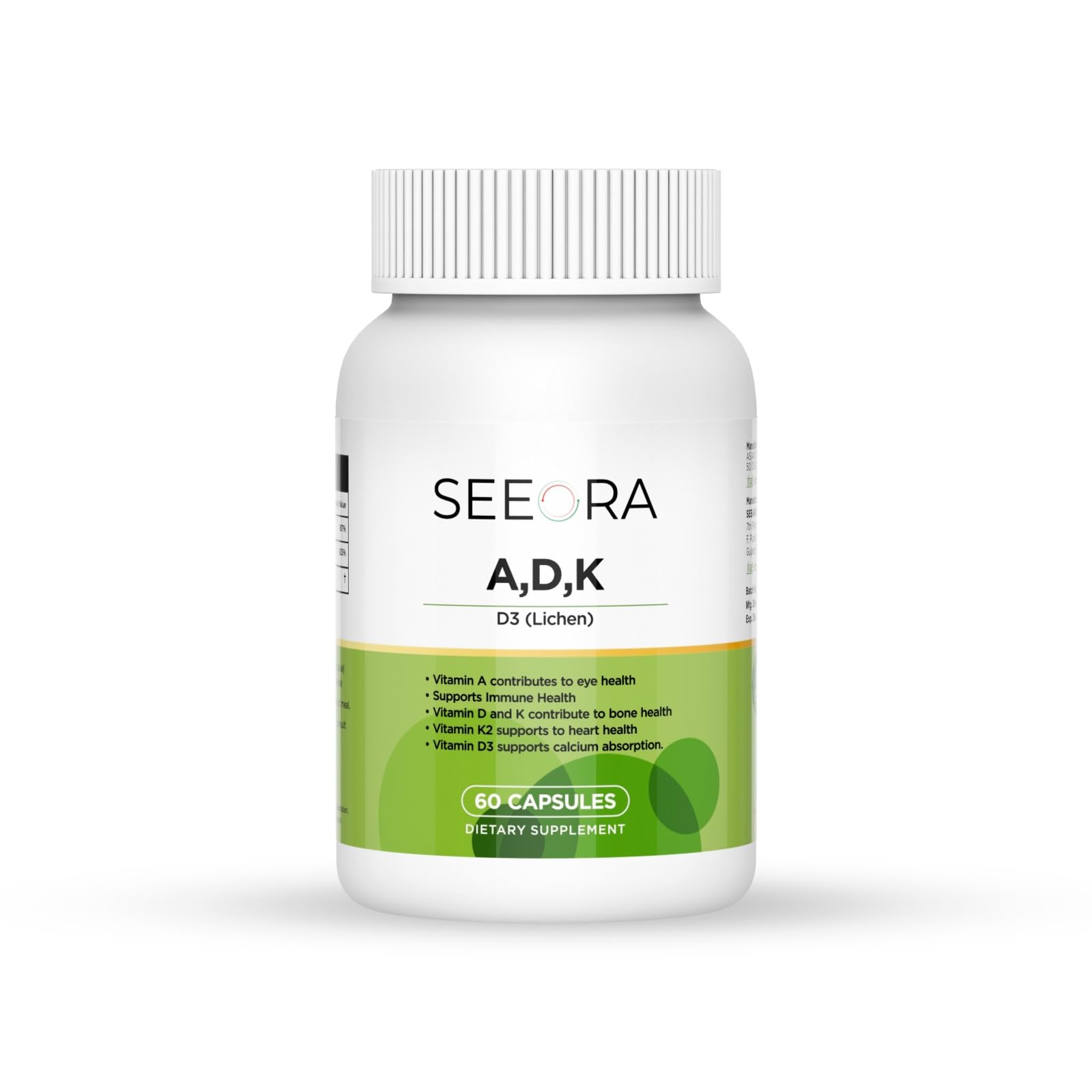 SEEORA Vitamin ADK Supplement High Potency Vitamins A, D3 & K2 Capsules, 60 Capsules