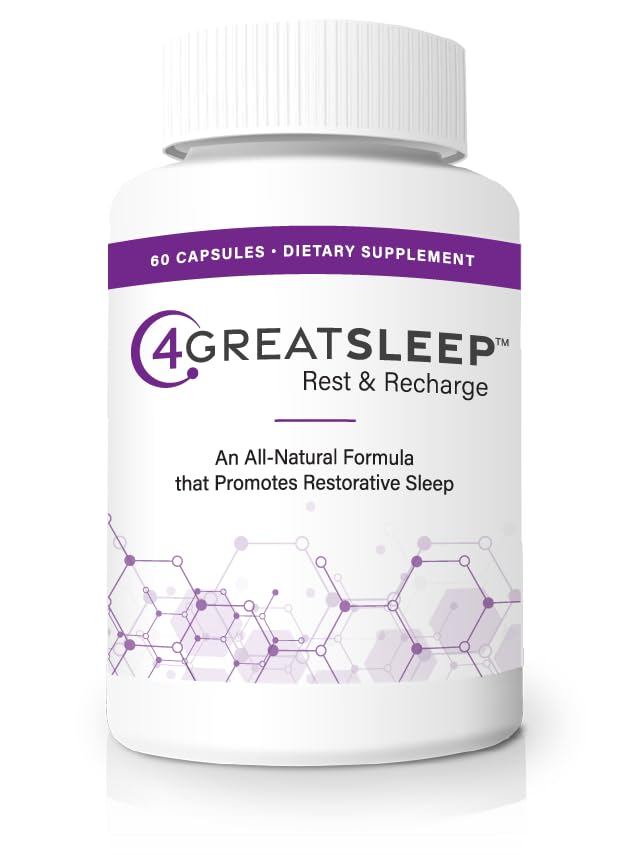 4GREATSLEEP Rest & Recharge Natural Sleep Aid with Melatonin, GABA, Ashwagandha & L-Tryptophan, 60 Capsules
