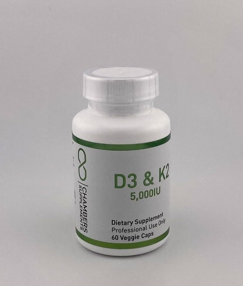 Chambers Supplements Professional D3 & K2 Supplement, 5000IU Vitamin D3 with K2 MK-7, 60 Veggie Capsules