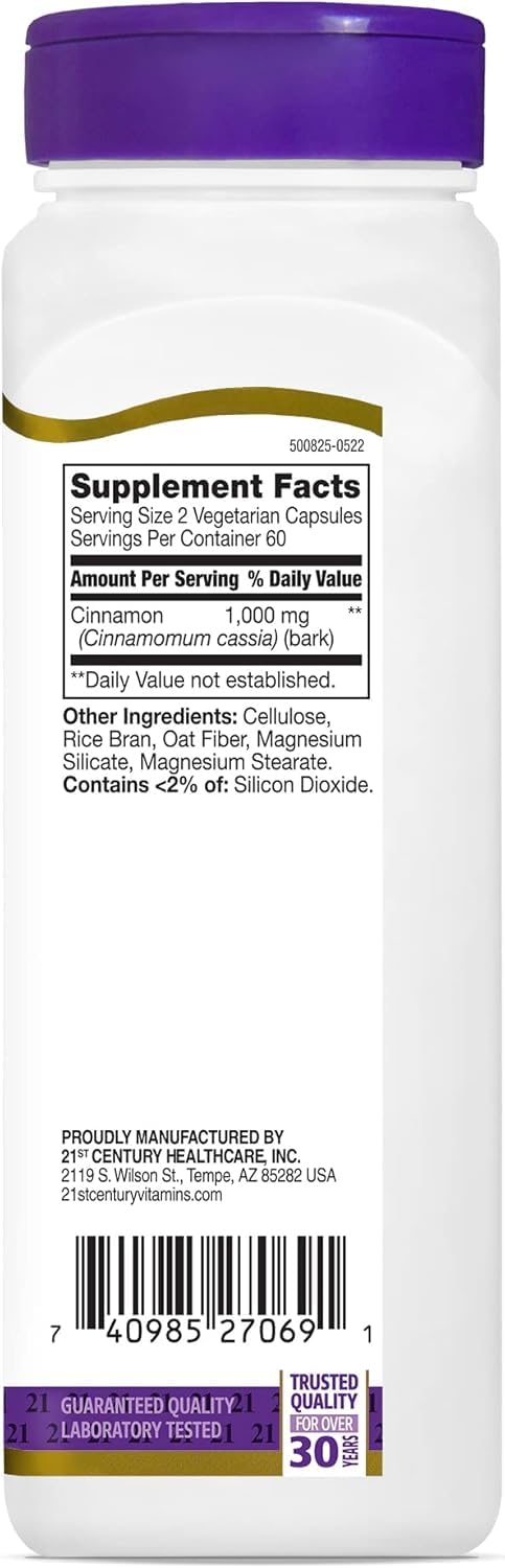 21st Century Cinnamon 500 mg Vegetarian Capsules - 240 Capsules